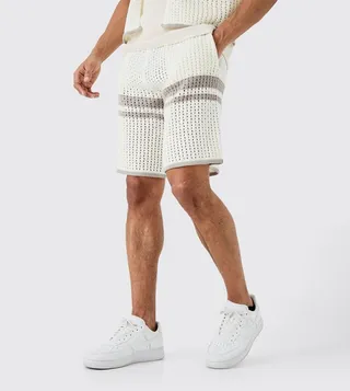 Relaxed Open Stitch Statement Striped Knitted Shorts
