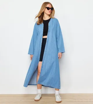 Washed Long Sleeves Denim Kimono