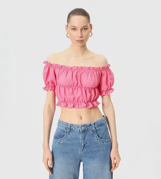 Textured Off Shoulder Crop Top
