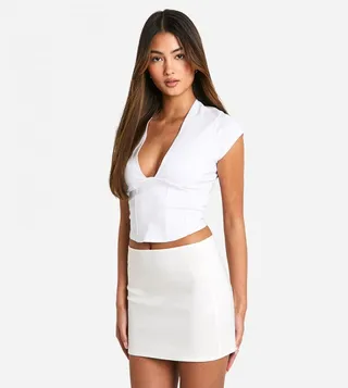 Bengaline Plunge Cap Sleeves Corset Top