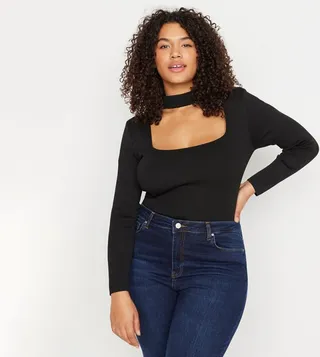 Solid Choker Neck Knitted Top