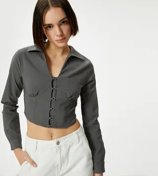 Solid Slim Fit Crop Shirt