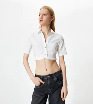 Solid Short Sleeves Crop Shirt