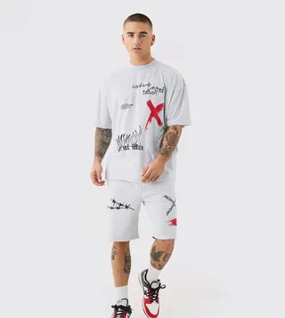 Graffiti Printed T-Shirt and Short Tracksuit