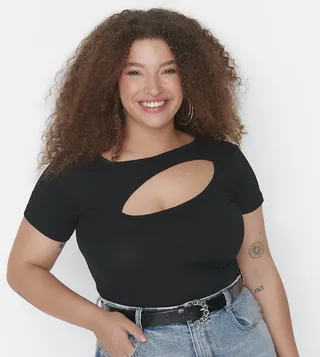 Cut Out Ribbed Casual Top