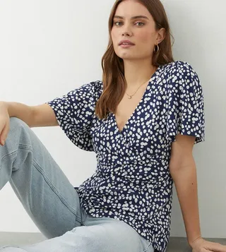 Spot Print Angel Sleeves Wrap Top