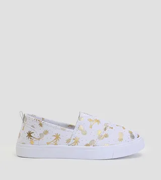 Printed Cross Vamp Slip-On Shoes