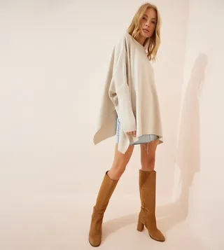 Ribbed Crew Neck Poncho