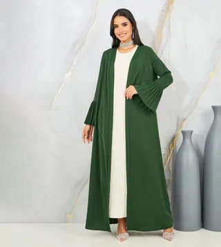 Pleated Flute Sleeves Maxi Length Kimono