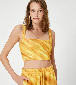 Printed Square Neck Crop Top