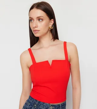 Solid Square Neck Strappy Crop Top