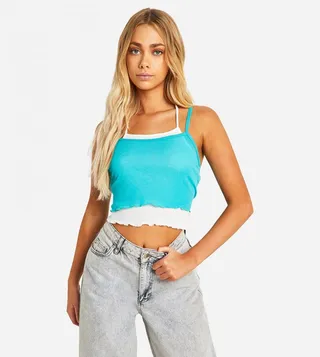 2 In 1 Halterneck Lettuce Hem Crop Top
