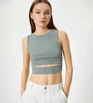Ribbed Cut-Out Cropped Sleeveless Top
