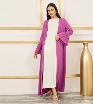 Pleated Flute Sleeves Maxi Length Kimono