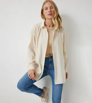 Solid Long Sleeves Linen Oversized Shirt