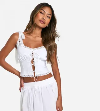Lace Trim Tie Strap Corset Top