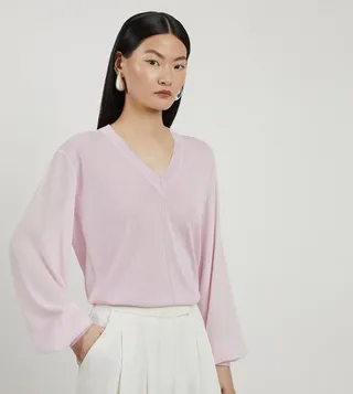 Lightweight Viscose Blend V-Neck Top