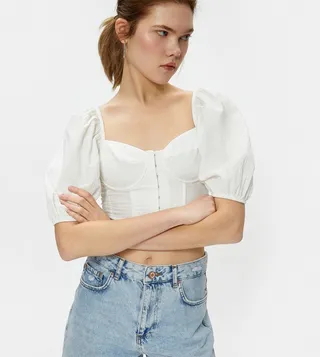 Puff Sleeves Corset Detail Crop Top