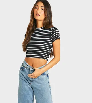 Striped Short Sleeves Crop Top
