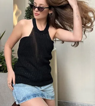 Open Work Ribbed Knitted Top