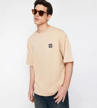Label Detail Crew Neck Oversized T-Shirt