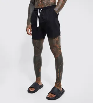 Mid Length Solid Swim Shorts