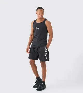 Muscle Fit Graphic Official Vest & Shorts Tracksuit
