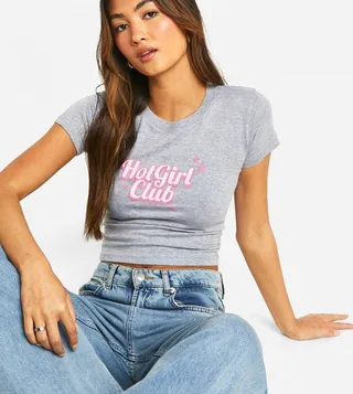 Printed Crew Neck Crop T-Shirt