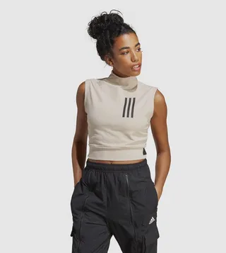 Mock Neck Sleeveless Crop T-Shirt