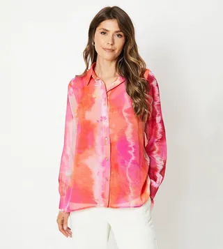 Printed Chiffon High Low Hem Shirt