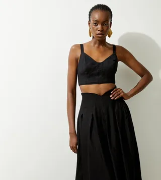 Viscose Linen Woven Corset Crop Top