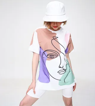 Digital Printed Crew Neck Side Slit T-Shirt