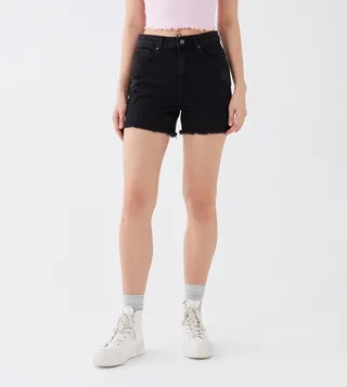 Ripped Detailed Mom Fit Denim Shorts