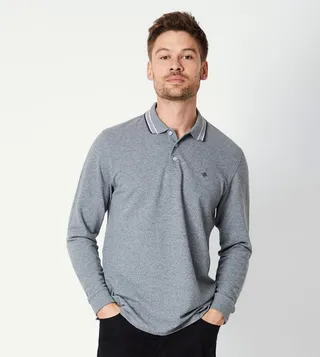 Grindle Jacquard Collar Long Sleeves Polo T-Shirt