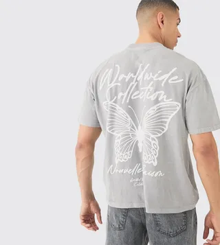 Butterfly Print Washed Oversized T-Shirt