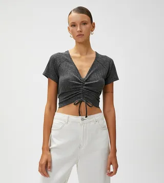 Ruched Short Sleeves Crop Top