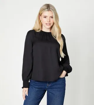 Shirred Cuff Long Sleeves Top