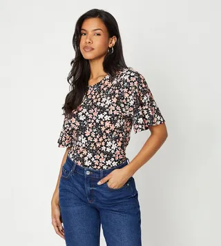Tall Crew Neck Flutter Sleeves Top