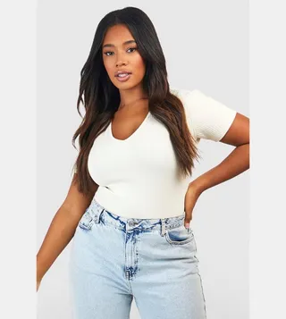 V-Neck Short Sleeves Bodysuit Top