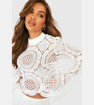 Turtle Neck Crochet Lace Crop Top