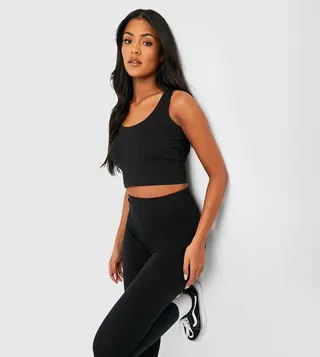 Tall Basic Cotton Blend Scoop Neck Crop Top