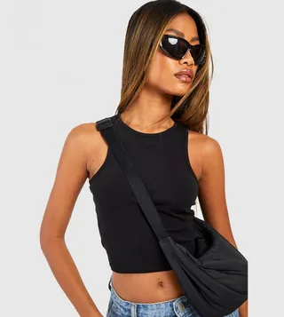 Racer Neck Cotton Crop Top