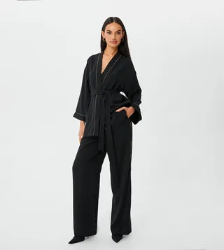Glitter Striped Detail Belted Kimono