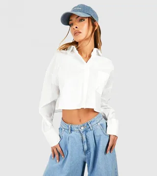 Solid Boxy Cropped Shirt