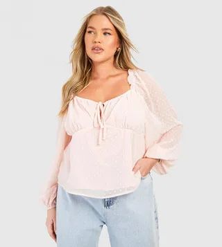 Curve Self Patterned Long Sleeves Top