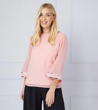 Petite Sequin Trim Sleeves Overlay Top
