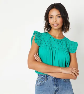 Contrast Yoke Frill Sleeves Top