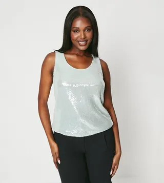 Bow Back Sequin Shell Top