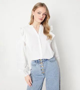 Frill Sleeves Button Through Top