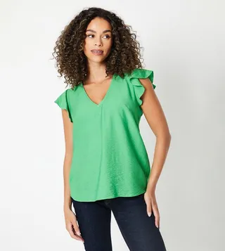 V-Neck Ruffle Sleeves Casual Top